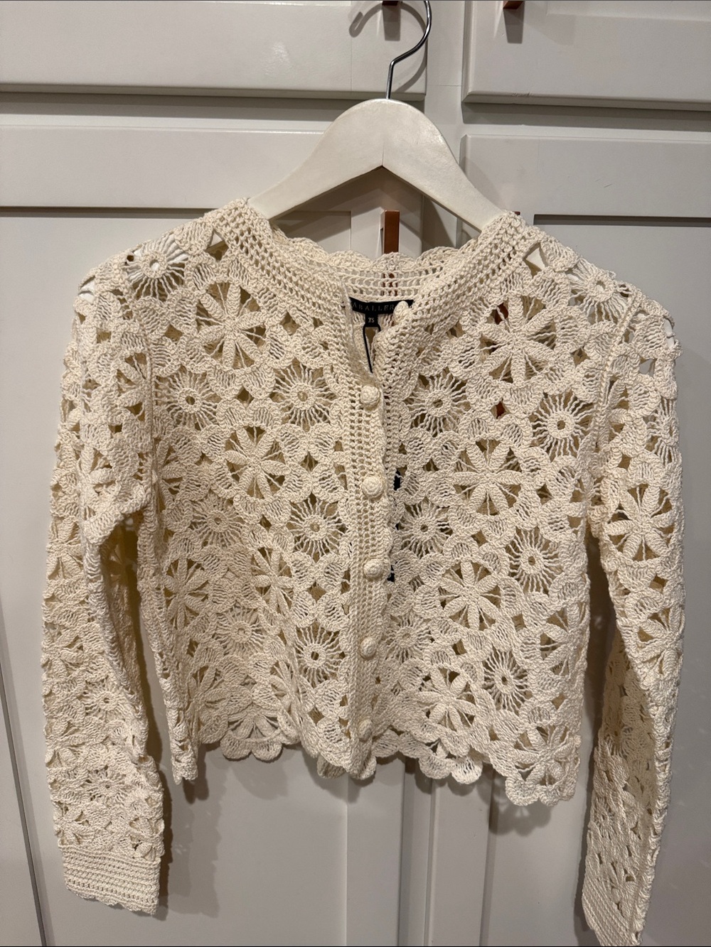 NWT Caballero Crochet Floral Button-Front Cardigan — Cream